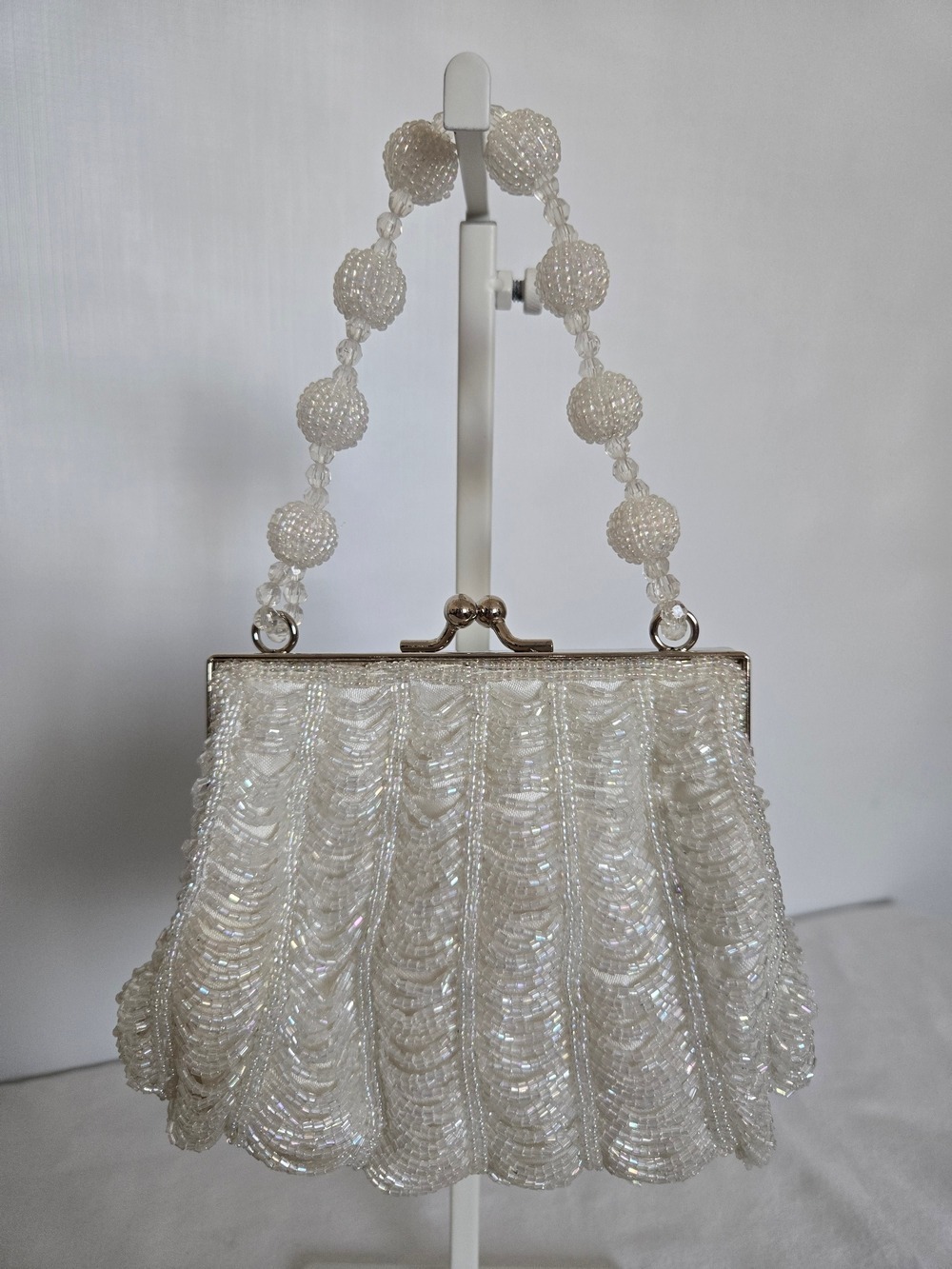 CLUTCH CROSSBODY BAG WHITE BEADED IRIDESCENT BRIDAL WEDDING FORMAL EVENING - Picture 2 of 15